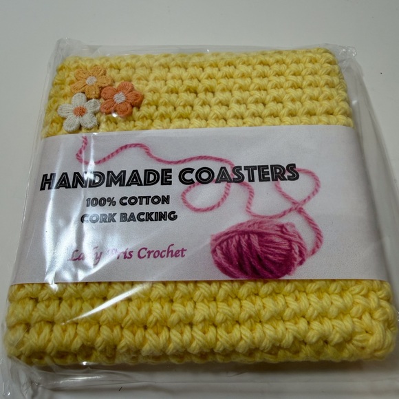 Yellow Handmade Crochet Coasters - Picture 2 of 2